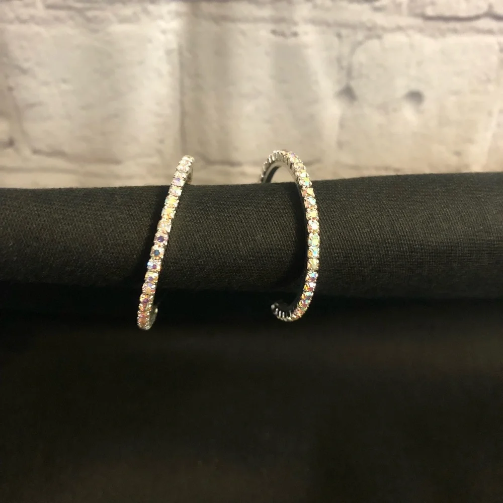 Silver / Multicolored Stones - Loop Earrings - Picture 6 of 7